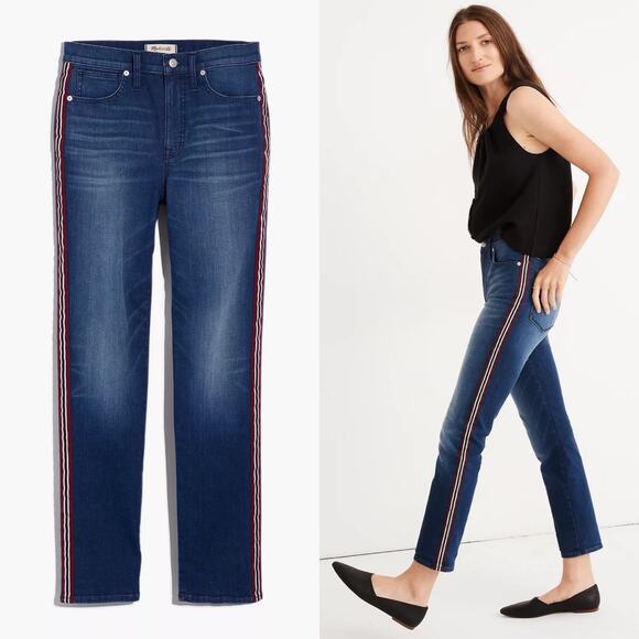 Madewell Jeans Womens 24 Blue Stovepipe Ribbon Tux Striped Edition High Rise - Picture 1 of 11